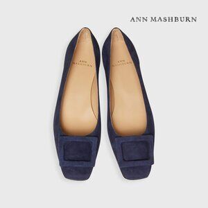 Ann Mashburn Buckle Shoe in Navy Blue Suede